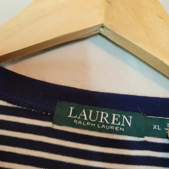 Lauren Ralph Lauren Women's Tees Long Sleeves XL Blue Cotton Striped Equestrian - Picture 3 of 10